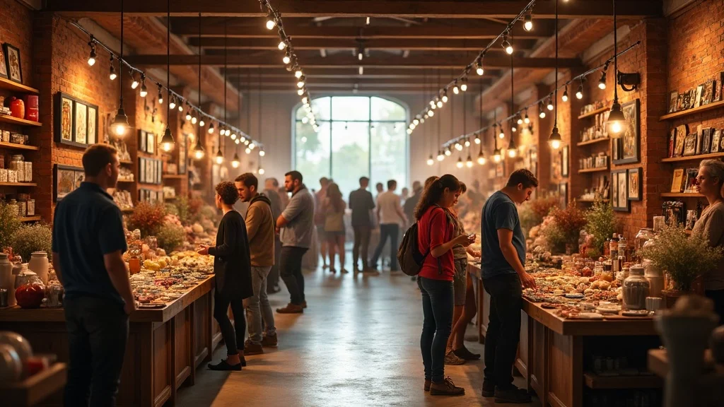 Families browsing Indie Craft Parade booths in Greenville's historic Judson Mill